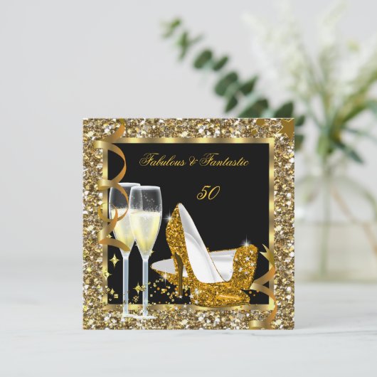 Fabulous 50 Fantastic Gold Black Birthday Party Kaart (Staand voorkant)