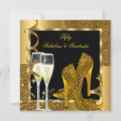 Fabulous 50 & Fantastic Leopard Black Gold Party Kaart (Voorkant)