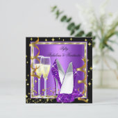 Fabulous 50 Fantastic Paars Black Gold Party 2 Kaart (Staand voorkant)