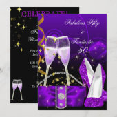 Fabulous 50 Fantastic Paars Glitter High Heels Kaart (Voorkant / Achterkant)