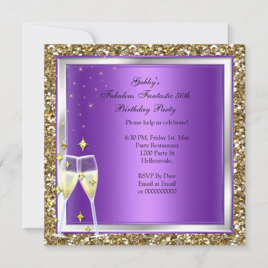 Fabulous 50 Fantastic Paars Gold Birthday Party Kaart (Achterkant)