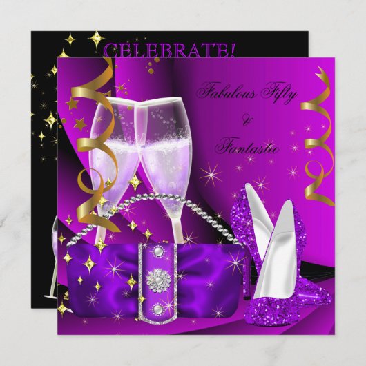 Fabulous 50 Fantastic Paars High Heels Birthday Kaart (Voorkant / Achterkant)