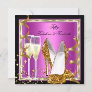 Fabulous 50 Fantastic Pink Black White Gold Party Kaart