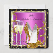 Fabulous 50 Fantastic Pink Black White Gold Party Kaart (Voorkant)