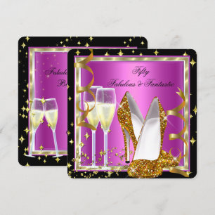 Fabulous 50 Fantastic Pink Black White Gold Party Kaart