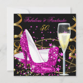 Fabulous 50 Fantastic Pink Hi Heels Gold Party Kaart (Voorkant)