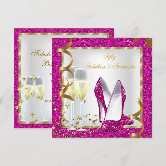 Fabulous 50 Fantastic Pink White Gold Birthday Kaart (Voorkant / Achterkant)