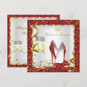 Fabulous 50 Fantastic Red White Gold Birthday Kaart (Voorkant / Achterkant)