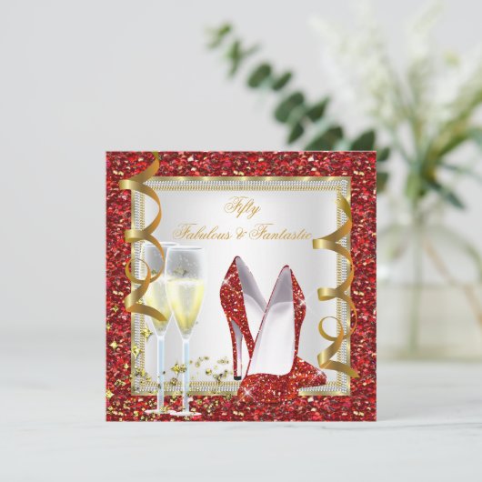 Fabulous 50 Fantastic Red White Gold Dag 2 Kaart (Staand voorkant)