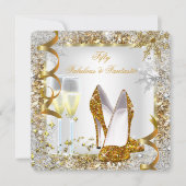 Fabulous 50 Fantastic White Gold Birthday Party Kaart (Voorkant)