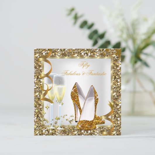 Fabulous 50 Fantastic White Gold Birthday Party Kaart (Staand voorkant)
