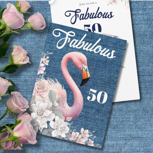 Fabulous 50 Flamingo Birthday Pink Floral Elegant  Kaart