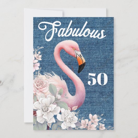 Fabulous 50 Flamingo Birthday Pink Floral Elegant  Kaart (Voorkant)