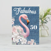 Fabulous 50 Flamingo Birthday Pink Floral Elegant  Kaart (Staand voorkant)