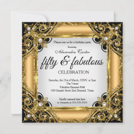Fabulous 50 Foto Black White Gold Birthday Party Kaart