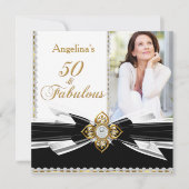 Fabulous 50 Foto Black White Gold Birthday Party Kaart (Voorkant)