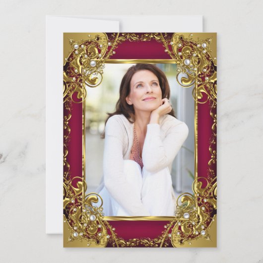 Fabulous 50 Foto: Bourgogne rode beige Gold Party Kaart (Achterkant)
