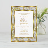 Fabulous 50 Foto Damask Gold Grey Silver jarig Kaart (Staand voorkant)