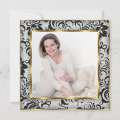 Fabulous 50 Foto Gold Grey Black Damask verjaardag Kaart (Achterkant)