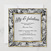 Fabulous 50 Foto Gold Grey Black Damask verjaardag Kaart (Voorkant)