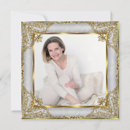 Fabulous 50 Foto Gold Grey Pearl - jarig feest Kaart (Achterkant)