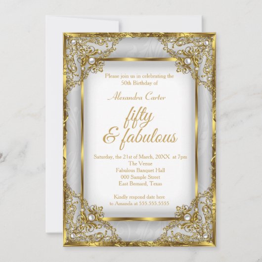 Fabulous 50 Foto Gold Grey Silver Pearl jarig Kaart (Voorkant)