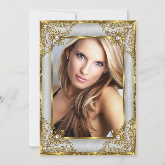 Fabulous 50 Foto Gold Grey Silver Pearl jarig Kaart (Achterkant)