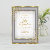 Fabulous 50 Foto Gold Grey Silver verjaardagsfeest Kaart (Staand voorkant)
