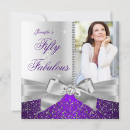Fabulous 50 Foto Silver Paars Bow 50th Birthday Kaart