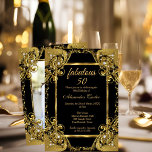 Fabulous 50 Foto: zwarte Gold Pearl Party Kaart<br><div class="desc">Foto: Elite Black Golden 50th Birthday Party Gold, White Elegant and Invitation. Elegant perenkant demask lijst. Elke ouderdag. Pas je aan met je eigen details en leeftijd. Sjabloon voor elke geboortedag, zoet 16, 16th, Quinceanera 15th, 18th, 20th, 21th, 30th, 40th, 50th, 60th, 70th, 80th, 90, 100th, een geweldig product voor...</div>