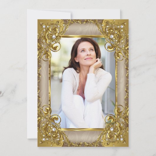 Fabulous 50 Fotobeige Golden Pearl jarig Kaart (Achterkant)