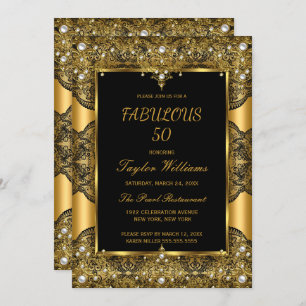 Fabulous 50 Glamor Black Lace Pearl Gold Kaart