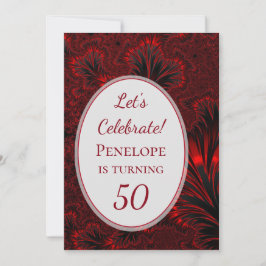 Fabulous 50 Glamoureus Shiny Red Fractal Birthday Kaart