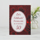 Fabulous 50 Glamoureus Shiny Red Fractal Birthday Kaart (Staand voorkant)