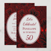 Fabulous 50 Glamoureus Shiny Red Fractal Birthday Kaart (Voorkant / Achterkant)