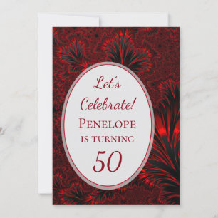 Fabulous 50 Glamoureus Shiny Red Fractal Birthday Kaart