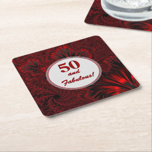 Fabulous 50 Glamoureus Shiny Red Fractal Birthday Kartonnen Onderzetters