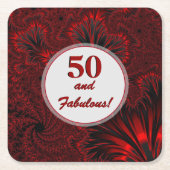 Fabulous 50 Glamoureus Shiny Red Fractal Birthday Kartonnen Onderzetters (Voorkant)