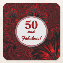 Fabulous 50 Glamoureus Shiny Red Fractal Birthday Kartonnen Onderzetters