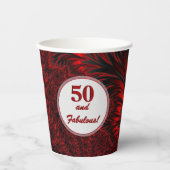 Fabulous 50 Glamoureus Shiny Red Fractal Birthday Papieren Bekers (Voorkant)