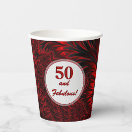 Fabulous 50 Glamoureus Shiny Red Fractal Birthday Papieren Bekers