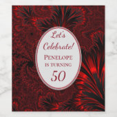 Fabulous 50 Glamoureus Shiny Red Fractal Birthday Wijn Etiket (Enkel label)