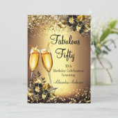 Fabulous 50 Glitter Bronze Gold Black Champagne Kaart (Staand voorkant)