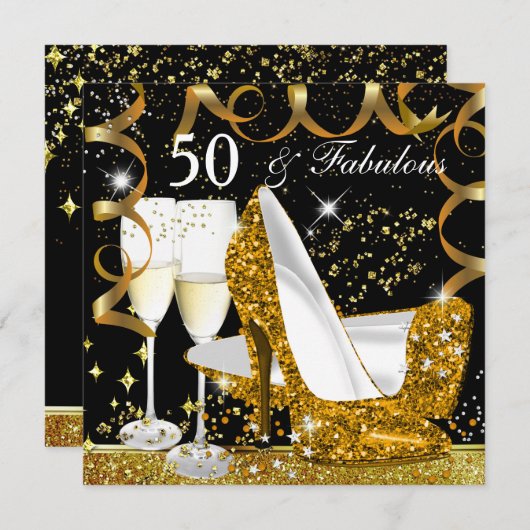 Fabulous 50 Glitter Gold Hiel Glitz Glam Party Kaart (Voorkant / Achterkant)