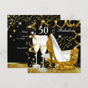 Fabulous 50 Glitter Gold Hiel Glitz Glam Party Kaart