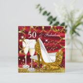 Fabulous 50 Glitter Gold Hiel Red Glitz Glam Party Kaart (Staand voorkant)