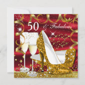 Fabulous 50 Glitter Gold Hiel Red Glitz Glam Party Kaart (Voorkant)