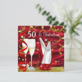 Fabulous 50 Glitter Gold Red High Heels Party Kaart (Staand voorkant)