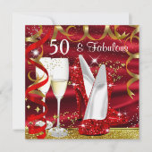 Fabulous 50 Glitter Gold Red High Heels Party Kaart (Voorkant)
