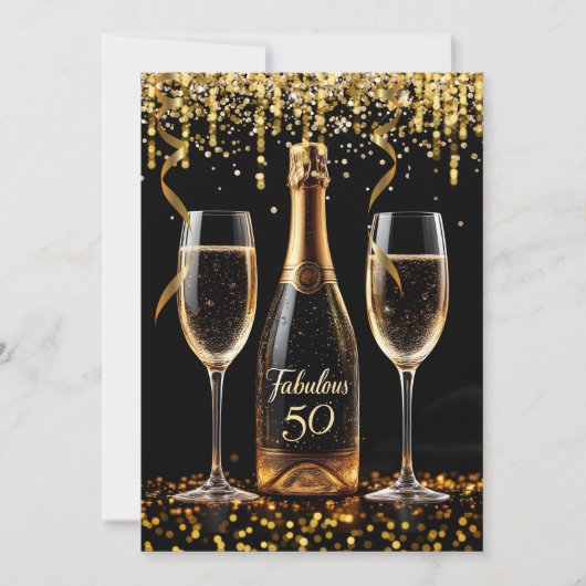 Fabulous 50 Glitter Goud Zwart Champagne Sparkle Kaart (Voorkant)